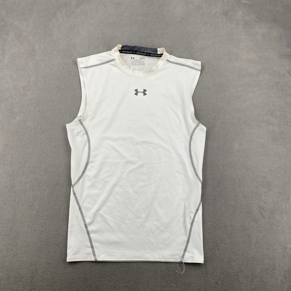 Under Armour HeatGear Compression Tank Top Mens Large White Sleeveless Shirt